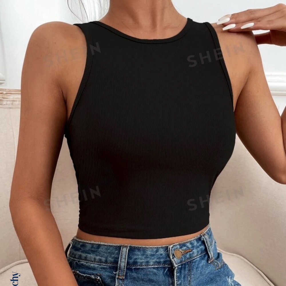 SHEIN Frenchy Solid Rib Knit Tank Top